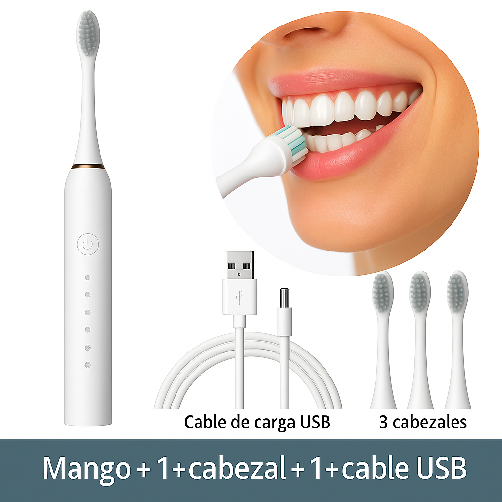 🦷✨ Cepillo Eléctrico Sónico – 6 Modos + 4 Cabezales de Repuesto