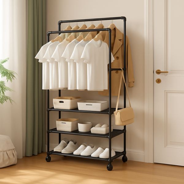Estante organizador de ropa y zapatos con ruedas