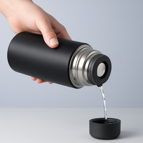 Set de Termo y Tazas en Negro con Detalles Metálicos