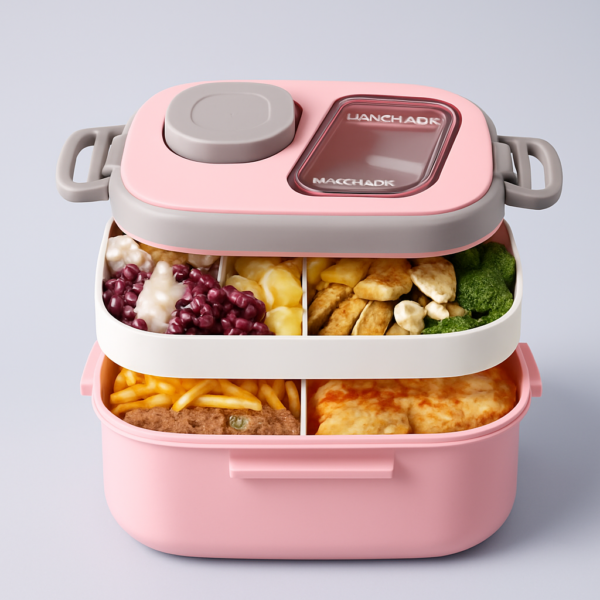 Lonchera rosada de 3 piezas para comidas organizadas