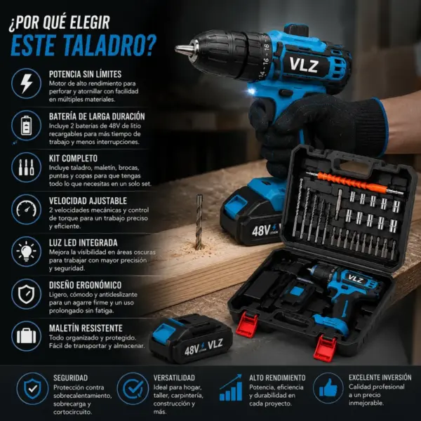 Taladro Inalámbrico BOASHI 48V con Doble Batería