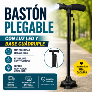 Bastón plegable con luz LED y base estable