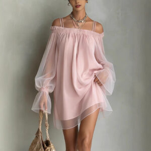 ¡Deslumbra este Verano con Nuestro Encantador Vestido Off Shoulder de Doble Tirante! Vestido Mini Fairy con Manga Larga de Malla Transparente – Perfecto para Lucir Sexy y Chic.