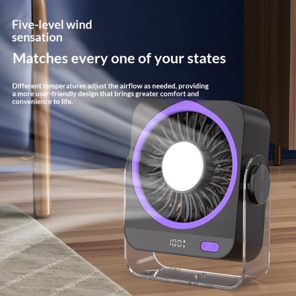 Ventilador de Escritorio Recargable USB: Potente y Silencioso, 5 Velocidades y Pantalla Digital - Ideal para Dormitorio, Oficina y Viajes. ¡Refresca tu día con estilo!