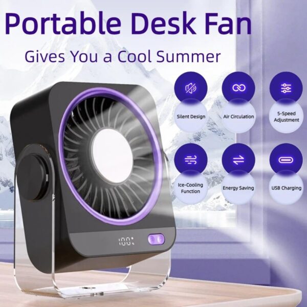 Ventilador de Escritorio Recargable USB: Potente y Silencioso, 5 Velocidades y Pantalla Digital – Ideal para Dormitorio, Oficina y Viajes. ¡Refresca tu día con estilo!
