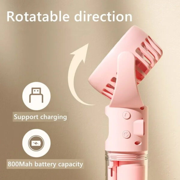 Ventilador Mini Portátil con Spray de Agua - 4 Velocidades, Carga USB, Tu Compañero Ideal para el Verano al Aire Libre ¡Refresca tus Días!
