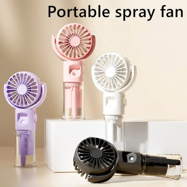 Ventilador Mini Portátil con Spray de Agua - 4 Velocidades, Carga USB, Tu Compañero Ideal para el Verano al Aire Libre ¡Refresca tus Días!