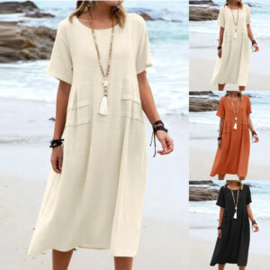 **Vestido Midi Casual de Verano para Mujer - Fresco y Liviano en Algodón y Lino, Perfecto para la Playa**