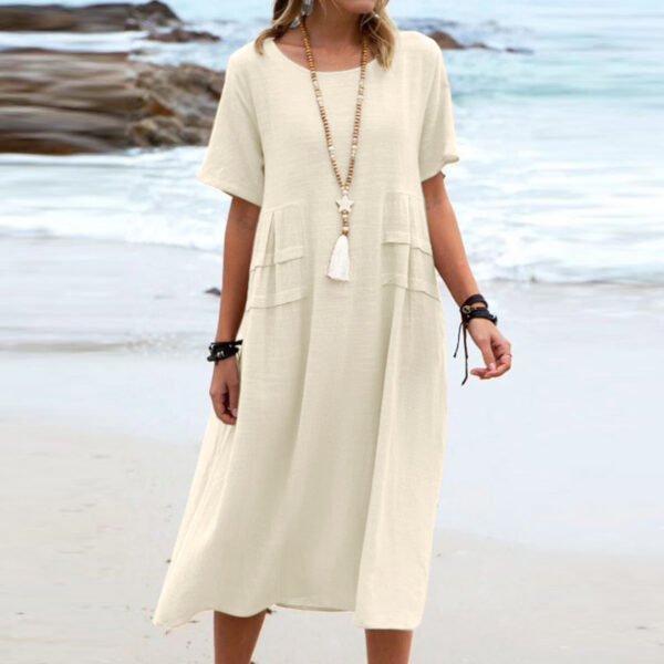**Vestido Midi Casual de Verano para Mujer - Fresco y Liviano en Algodón y Lino, Perfecto para la Playa**