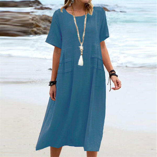 **Vestido Midi Casual de Verano para Mujer - Fresco y Liviano en Algodón y Lino, Perfecto para la Playa**