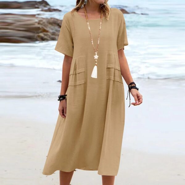 **Vestido Midi Casual de Verano para Mujer - Fresco y Liviano en Algodón y Lino, Perfecto para la Playa**
