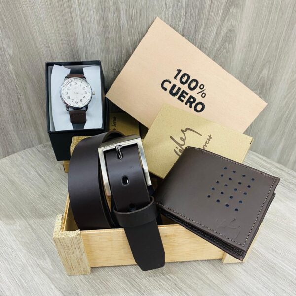 Set de Billetera, Correa y Reloj en Cuero - Vely