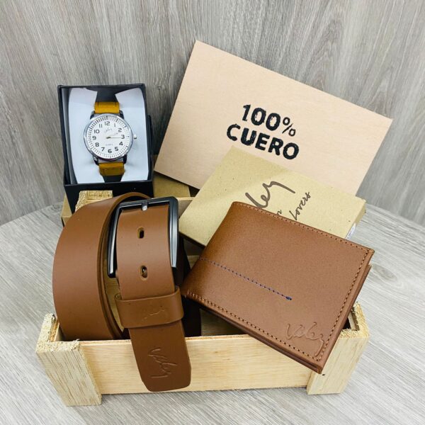 Set de Billetera, Correa y Reloj en Cuero - Vely