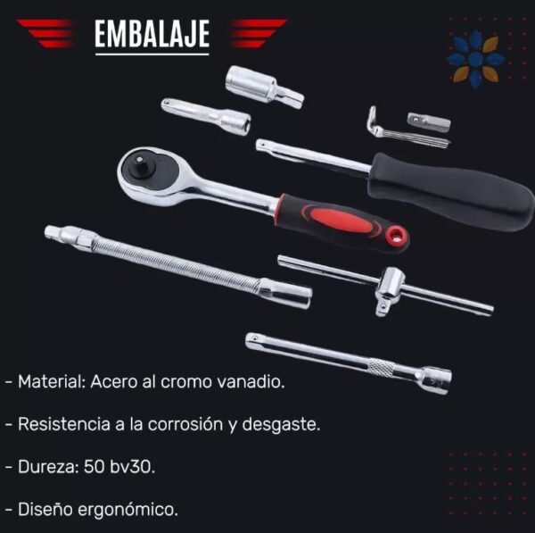 Juego de llaves de tubo 46 piezas con estuche rojo
