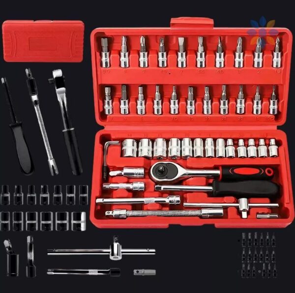 Juego de llaves de tubo 46 piezas con estuche rojo
