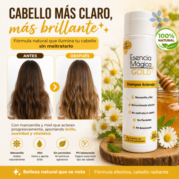 Shampoo Aclarador GOLD Esencia Mágica con Manzanilla y Miel