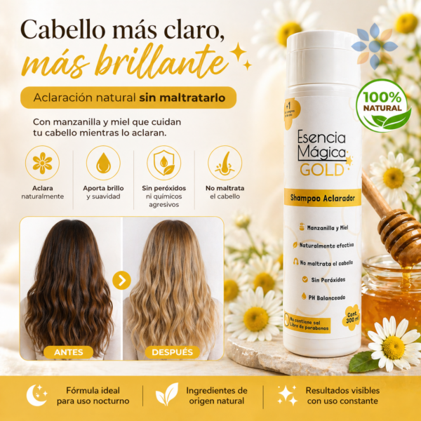 Shampoo Aclarador GOLD Esencia Mágica con Manzanilla y Miel