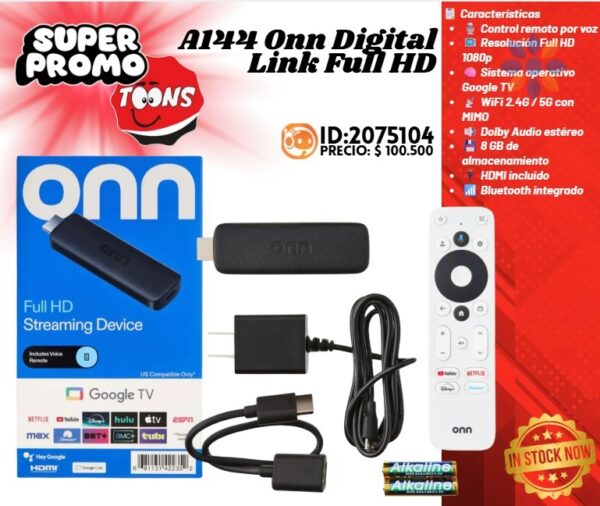 Onn DigitalLink Full HD Streaming TV fácil y rápido