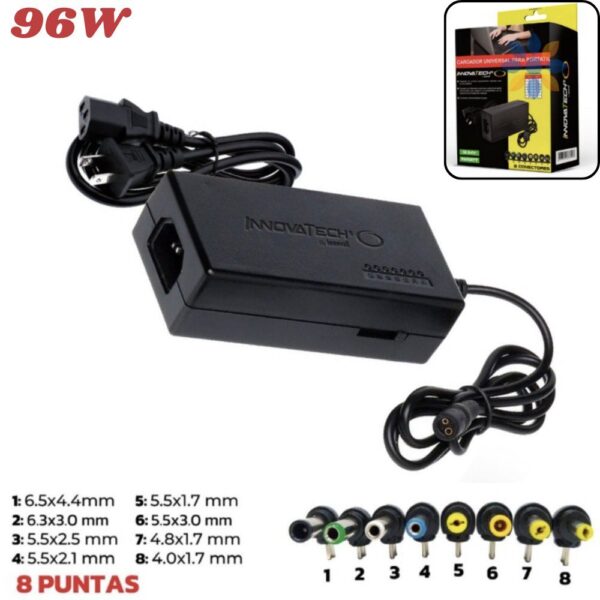Cargador Universal Laptop 96W con 8 Conectores Knup