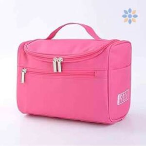 Bolsa de aseo colgante rosa con múltiples compartimentos