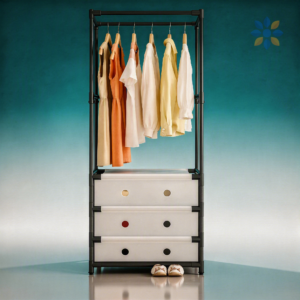 Organizador de Ropa Portátil con Cajones y Barra Colgante