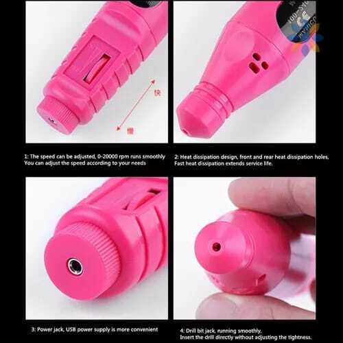 Kit Pulidor de Uñas Eléctrico Portátil Rosa USB