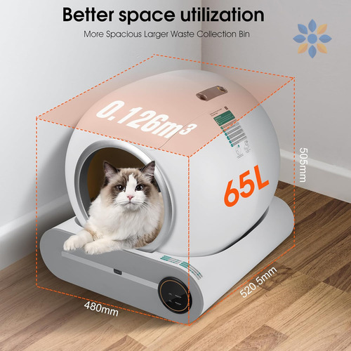 Arenero Inteligente Autolimpiante para Gatos 65L