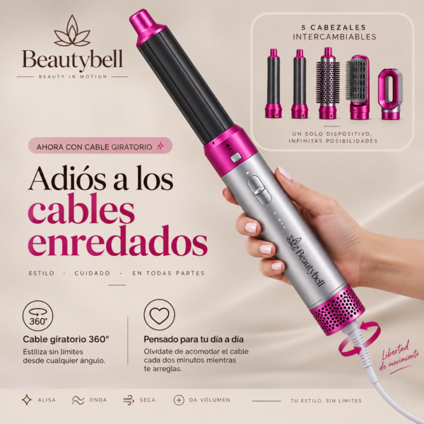 Secador Ondulador Cepillo 5 en 1 Beautybell - Cable Giratorio 360°