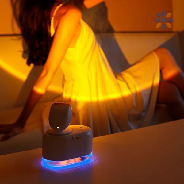 Humidificador Difusor Aromas Luz LED Atardecer Portátil