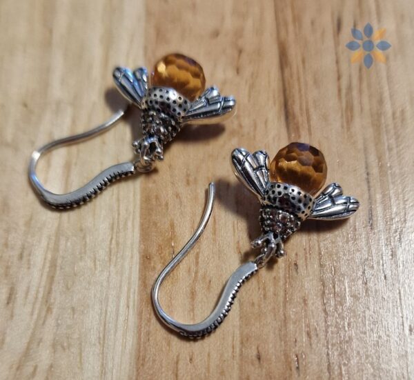 Aretes colgantes de abeja con cristal ámbar vintage