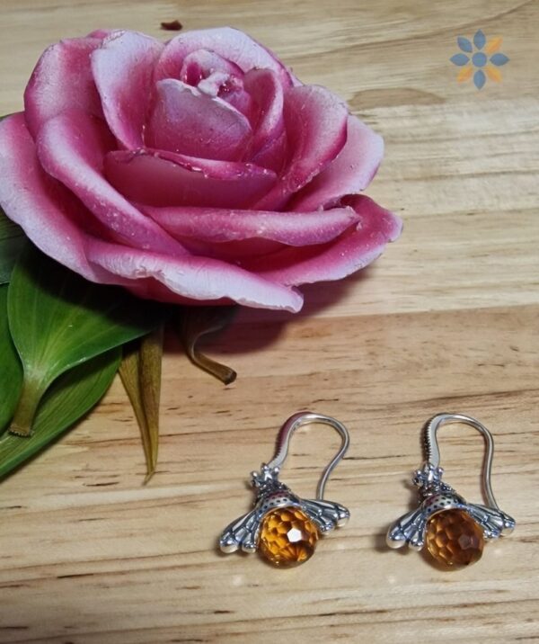 Aretes colgantes de abeja con cristal ámbar vintage