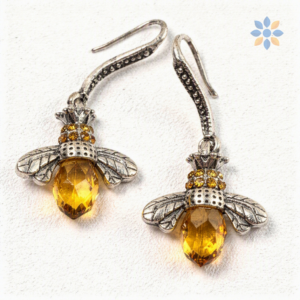 Aretes colgantes de abeja con cristal ámbar vintage