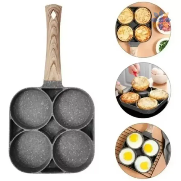 Sartén 4 Puestos Antiadherente con Mango de Madera