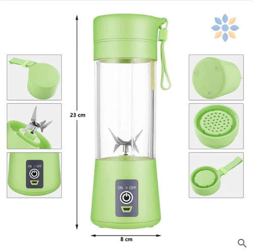 Mini Licuadora Portátil Recargable 380ML Azul Rosa Verde