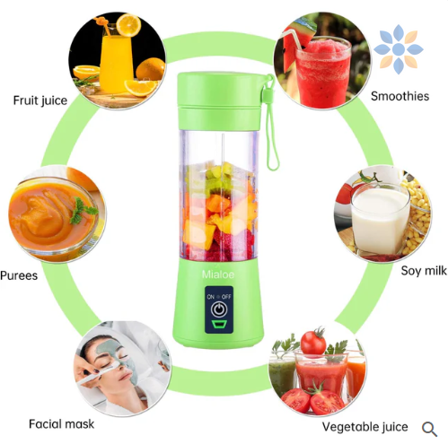 Mini Licuadora Portátil Recargable 380ML Azul Rosa Verde