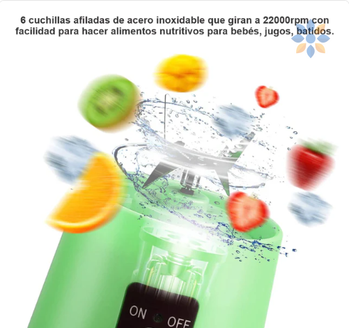 Mini Licuadora Portátil Recargable 380ML Azul Rosa Verde