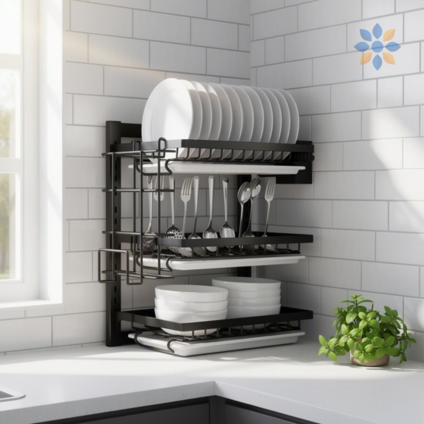 Escurridor de Platos de Pared 3 Niveles Acero Negro