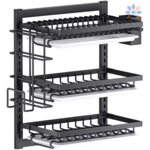 Escurridor de Platos de Pared 3 Niveles Acero Negro