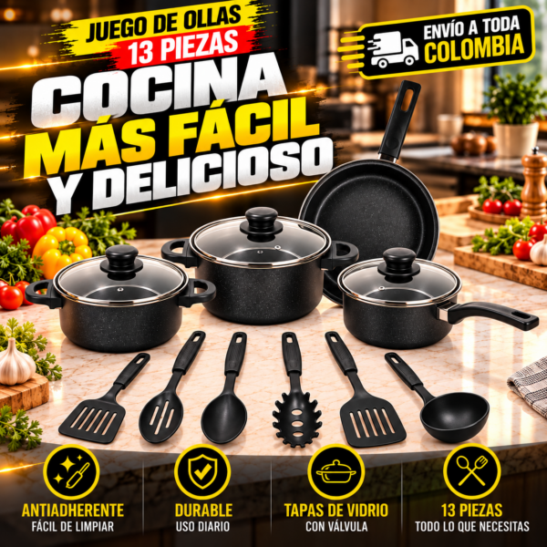 Juego de Ollas de Cocina x 13 Piezas – Comodidad y Estilo