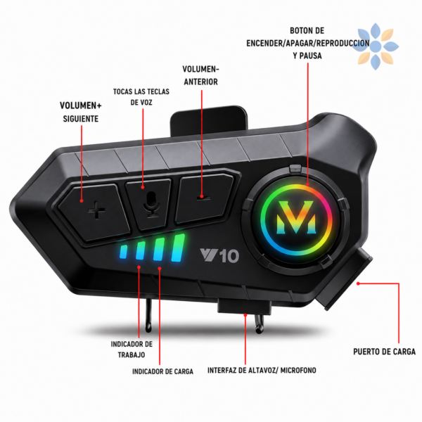 Intercomunicador Moto V10 Bluetooth 5.3 Negro